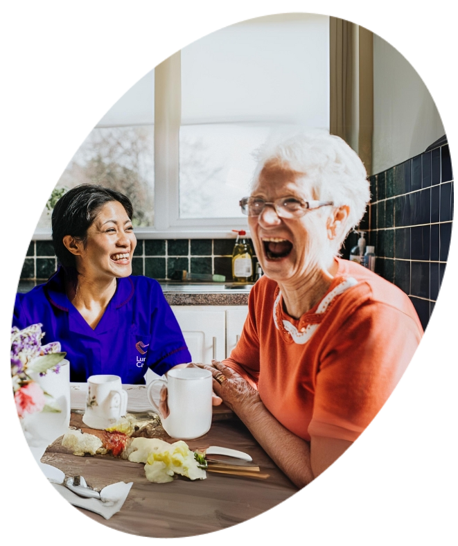 Carer and client laughing